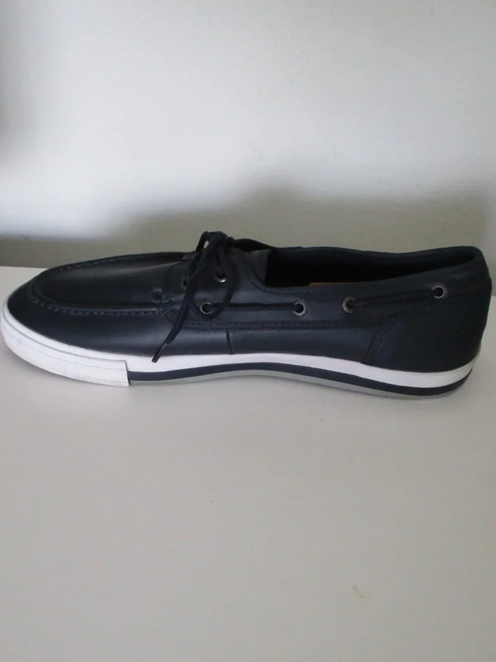 Nautica Mens Navy Faux Leather Lace-up Boat Shoe Moccasin Loafer Shoe - Size 12M